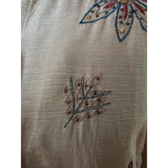 Alfed Dunner Tan Embroidered Floral Button-Up Blouse With 3/4 Sleeves 12p - Picture 3 of 10